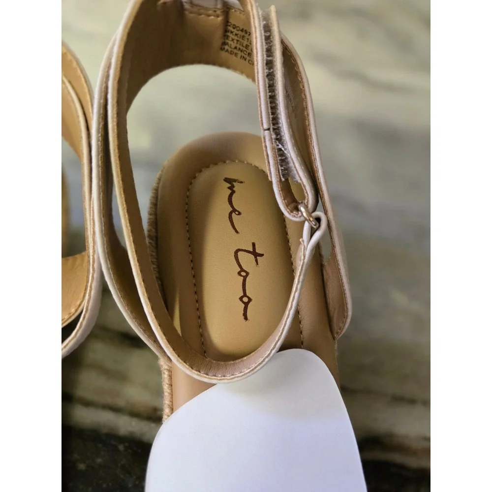 Me Too Nikkie15 Beige Textile Espadrille‎ Wedge Sandals Womens 10M Ankle Strap